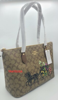 Coach Gallery Tote Bag Signature Canvas Floral Horse Carriage CT254 NWT packed