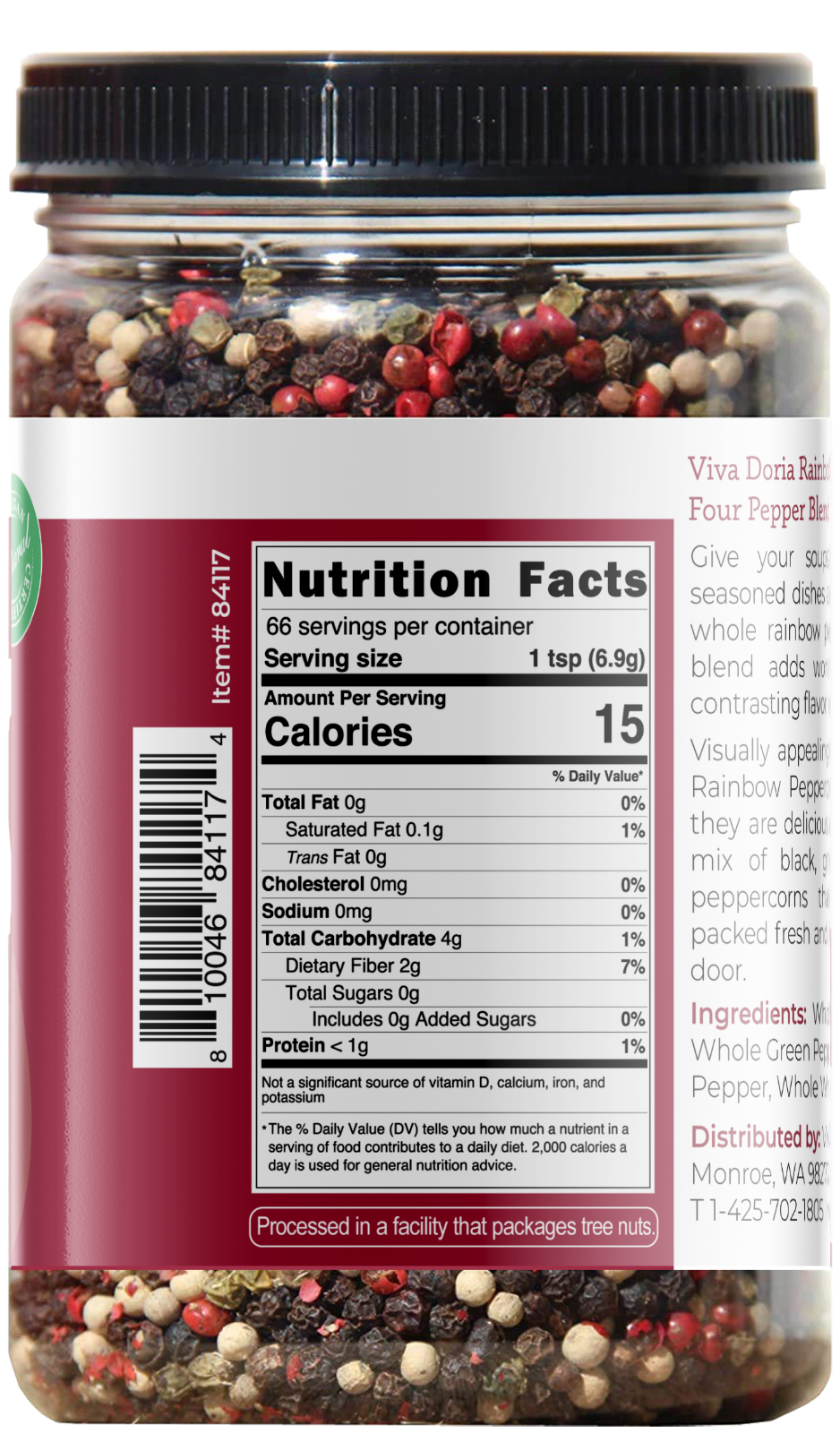 Viva Doria Rainbow Peppercorns, 16 oz - 4 Peppercorn mix, for grinder refills