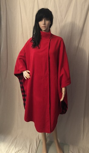 最終お値下げです！ REVERSIBLE BOA PONCHO COAT Vintage Reversable Cape Poncho Dress Jacket Red Corderoy