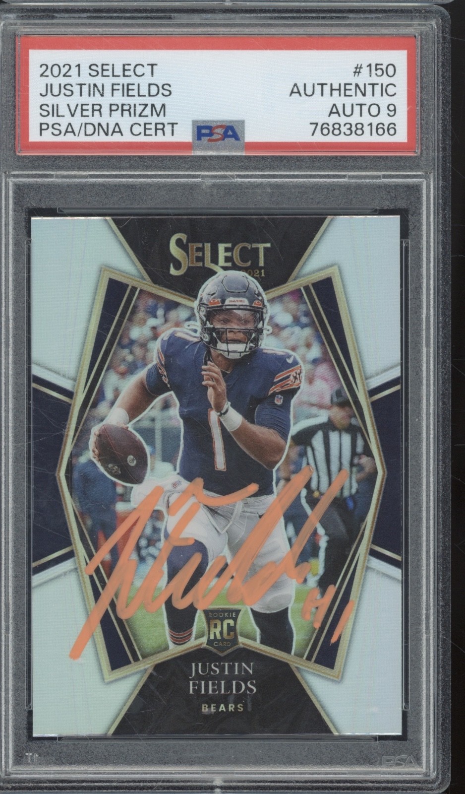 2021 Panini Select Silver Prizm #150 Justin Fields RC PSA Authentic 9 Auto