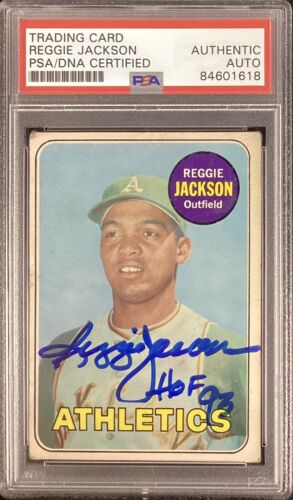 Reggie Jackson Signed 1969 Topps #260 Rookie Baseball Card RC Auto Ins PSA/DNA. rookie card picture