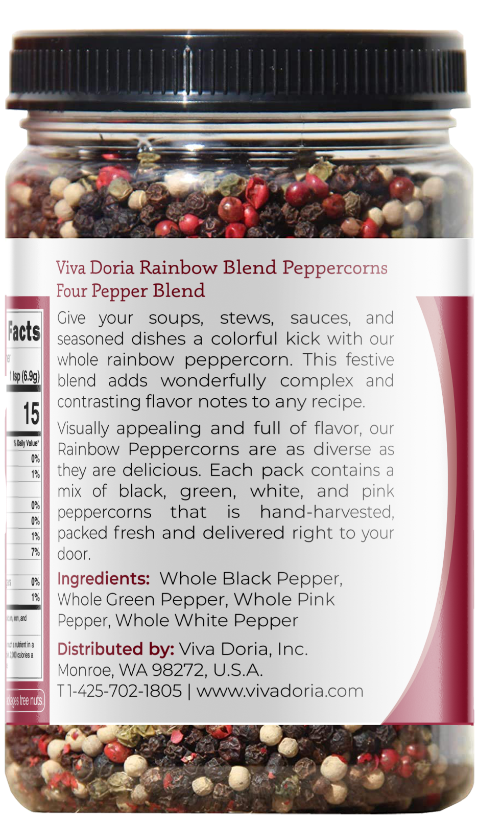 Viva Doria Rainbow Peppercorns, 16 oz - 4 Peppercorn mix, for grinder refills