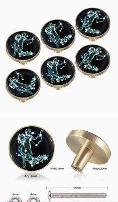 Fancy Drawer/Door knobs Glow in Dark Zodiac Glass Brass Cabinet Designer Rare