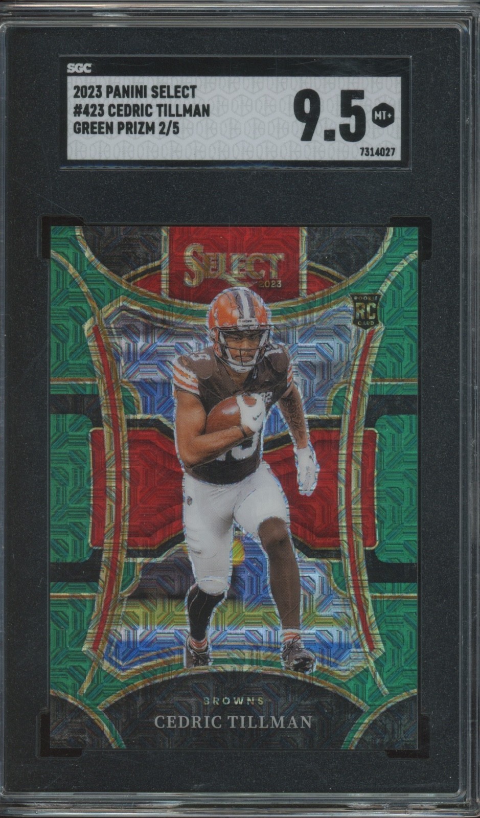 2023 Panini Select Green Prizm #423 Cedric Tillman 2/5 RC Rookie Mint+ SGC 9.5