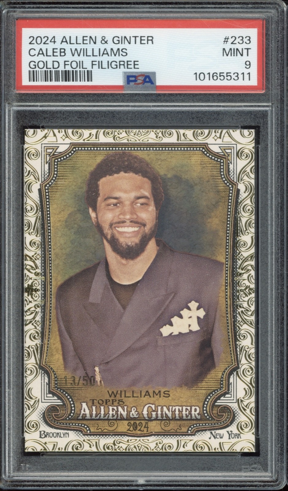 2024 Allen & Ginter Gold Foil Filigree #233 Caleb Williams 13/50 RC Mint PSA 9
