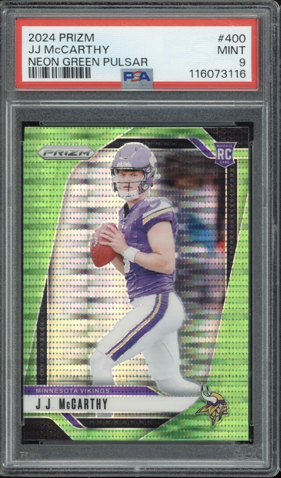 2024 Panini Prizm Neon Green Pulsar #400 J.J. McCarthy RC Rookie Mint PSA 9