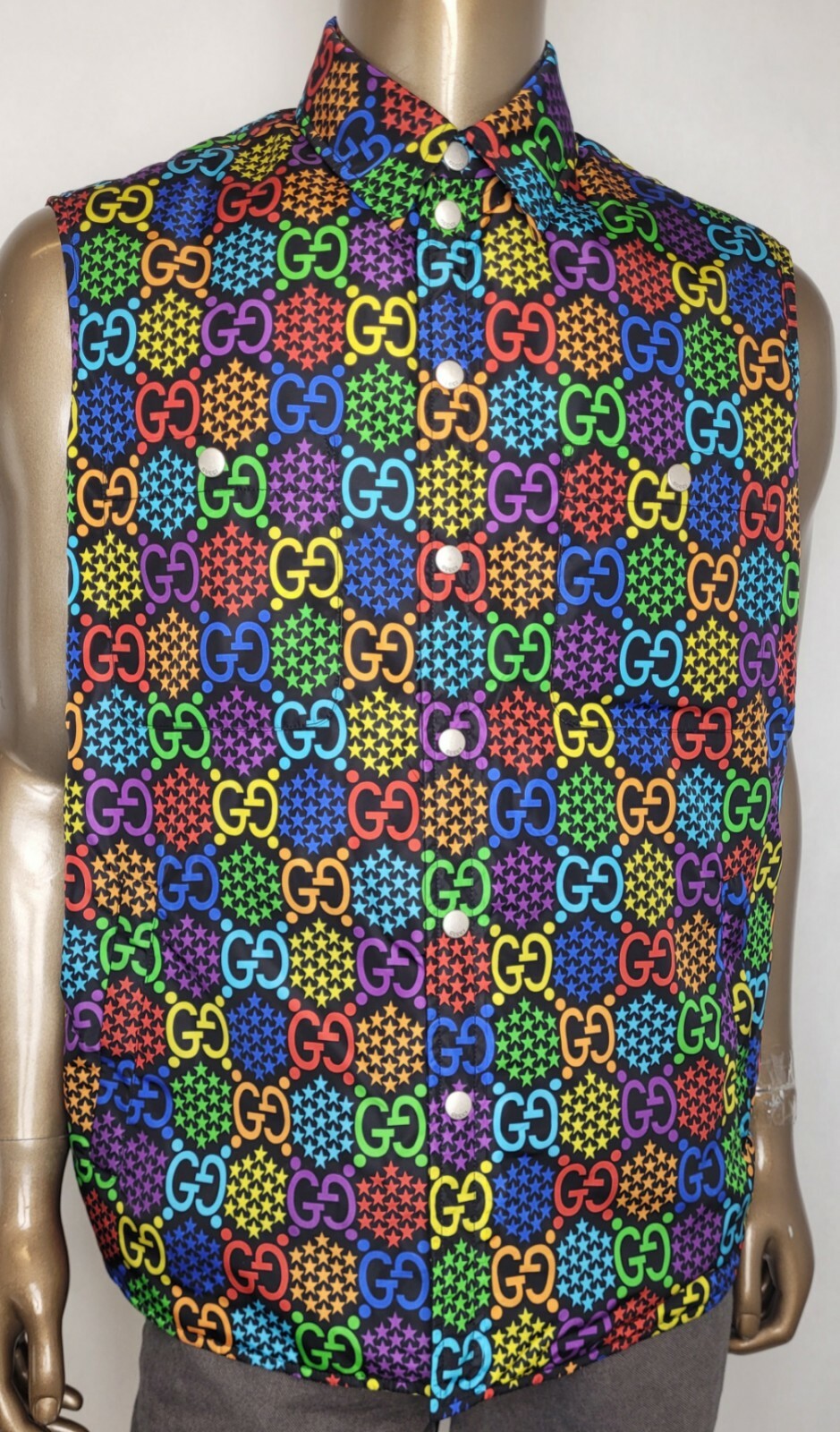 Pre-owned Gucci Men Multicolored Star Print Interlocking Psychedelic Vest 50 590785 1868