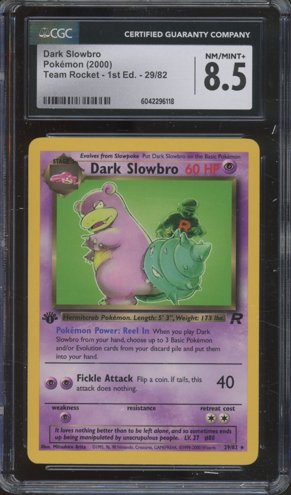 2000 Pokemon Team Rocket 1st Edition #29 Dark Slowbro CGC 8.5
