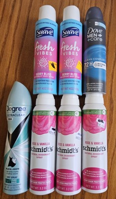 Lot Of 7 Deodorant Sprays - 3 Schmidt's+2 Suave+1 Dove+1 Degree