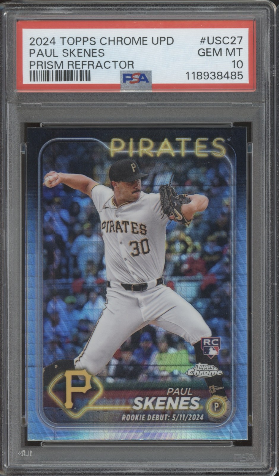 2024 Topps Chrome Update Prism Refractor #USC27 Paul Skenes RC Gem Mint PSA 10