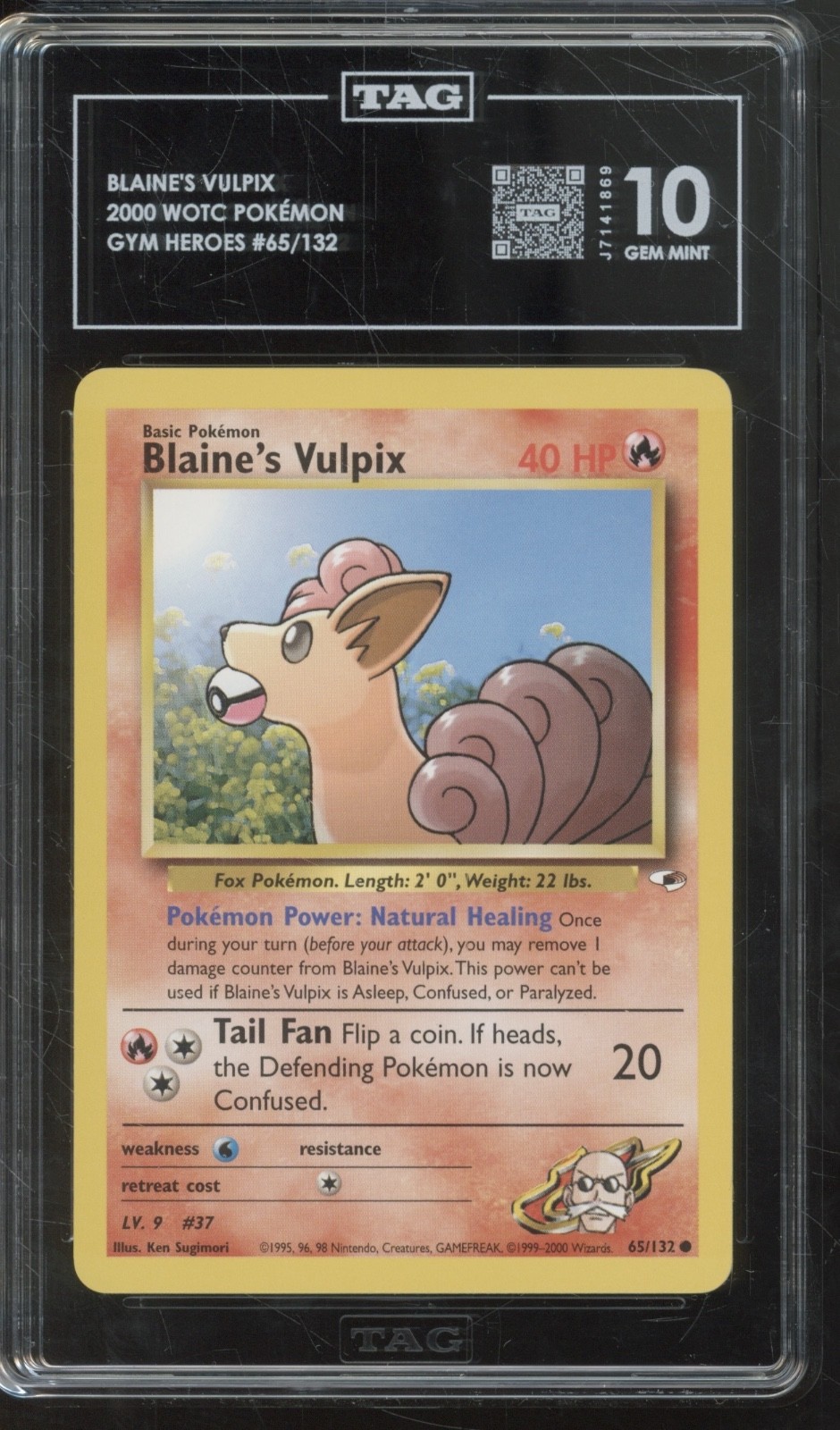 2000 Pokémon Gym Heroes Blaine`s Vulpix 65/132 Gem Mint TAG 10