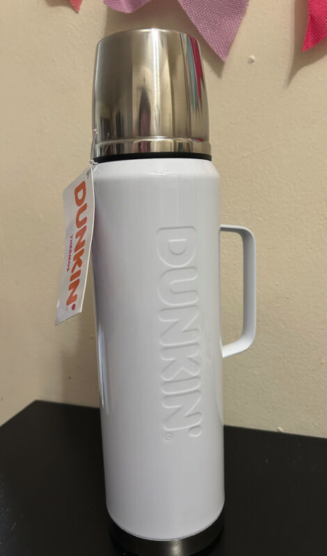 DUNKIN DONUTS Stainless Steel - White Thermos - 2023 Release - 34oz * BRAND NEW