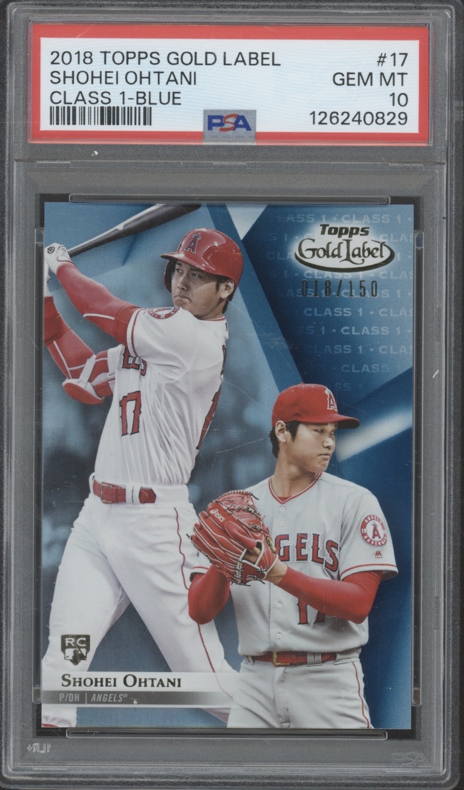 2018 Topps Gold Label Class 1 Blue #17 Shohei Ohtani 18/150 RC Gem Mint PSA 10