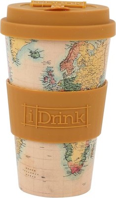 IDRINK®- RPET-Kaffeebecher mit Silikonverschluss 435 ml Becher Old Map