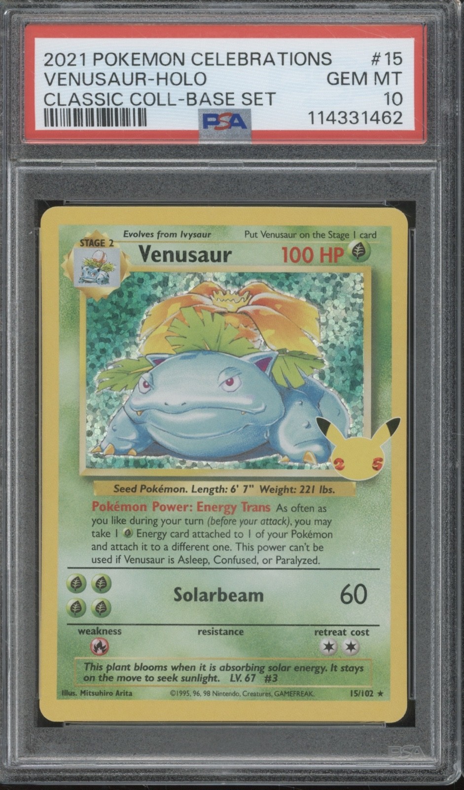 2021 Pokemon Celebrations Classic Base Set Holo #15 Venusaur Gem Mint PSA 10