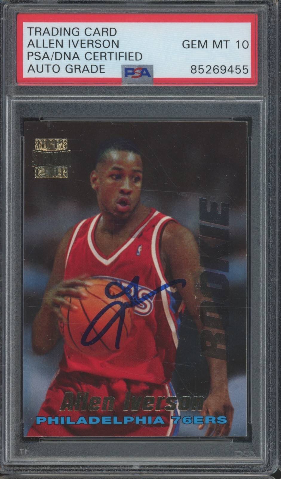 1996 Topps Stadium Club #R1 Allen Iverson Autograph RC Gem Mint PSA DNA 10 Auto