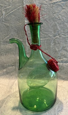 Green Hand-Blown Italian Glass Decanter Wine Bottle Internal Ice Camber