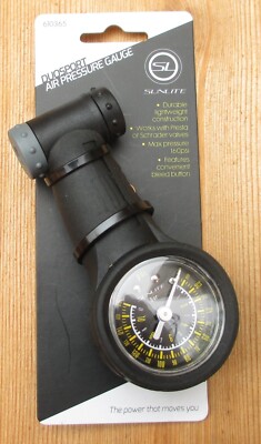 Sunlite Duo Sport Tire Pressure Gauge Presta/Schrader Valve Black 160 PSI Max