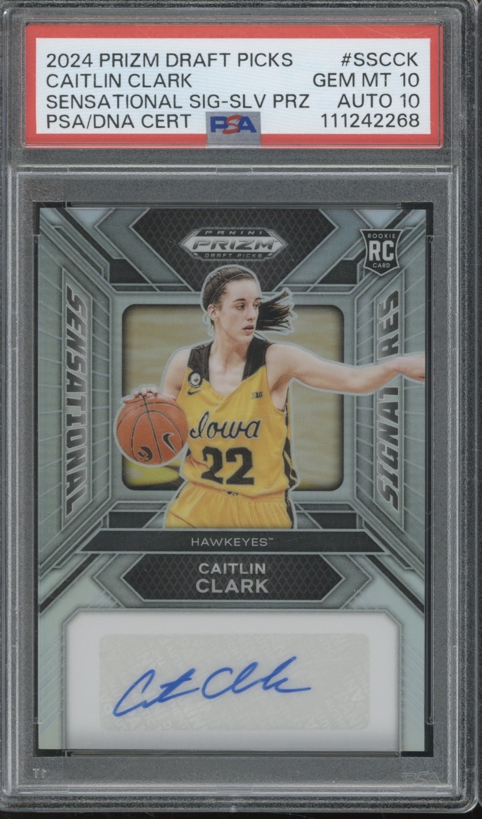 2024 Panini Prizm Silver Caitlin Clark RC Rookie Gem Mint PSA DNA 10 10 Auto
