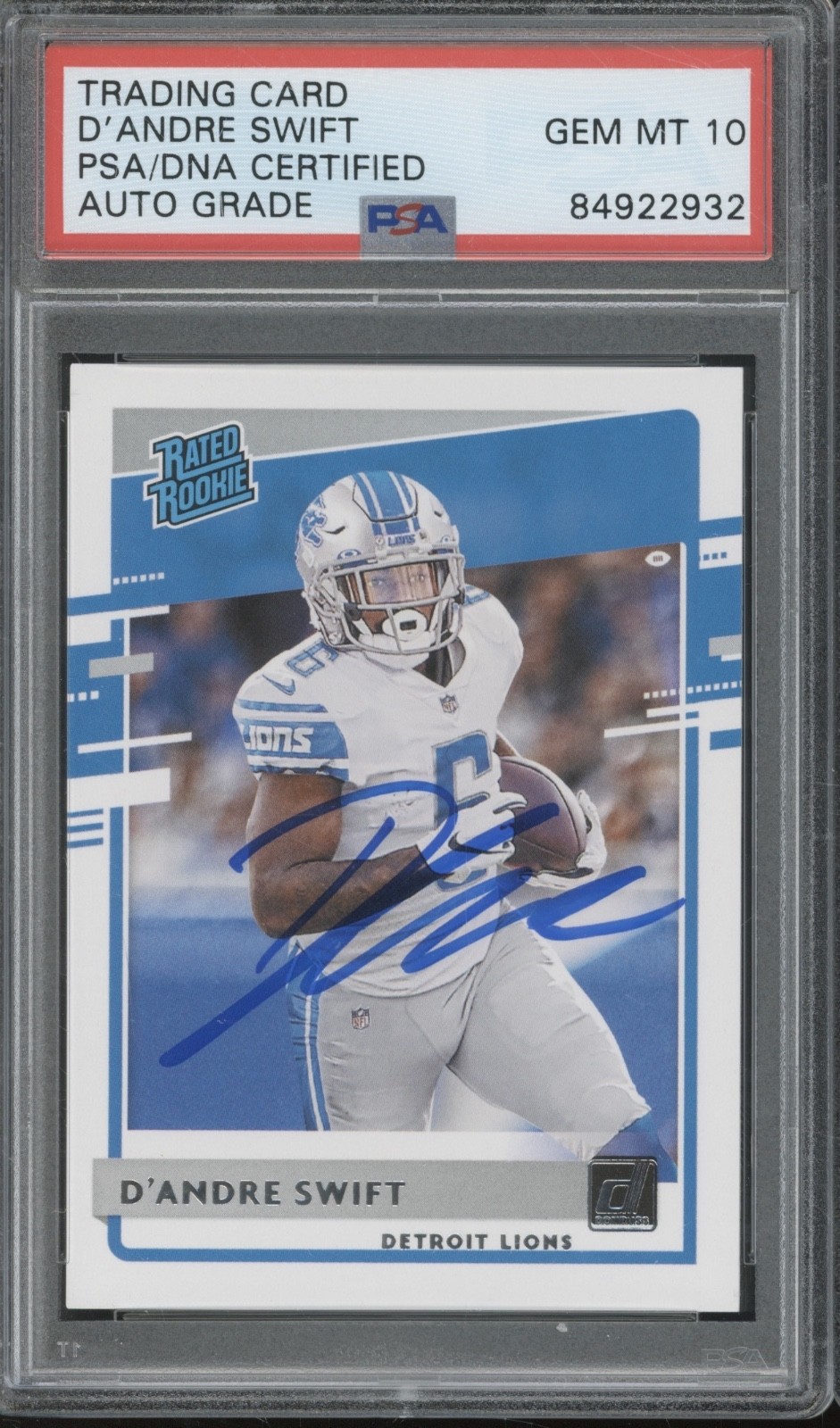 2020 Panini Donruss #309 D`Andre Swift Autograph RC Gem Mint PSA DNA 10 Auto