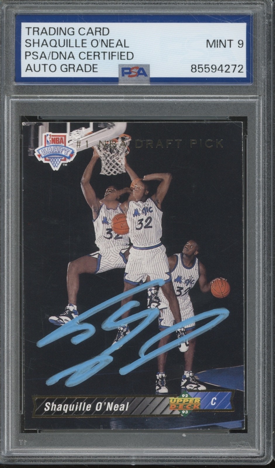 1992 Upper Deck #1 Shaquille O`Neal Autograph RC Rookie Mint PSA DNA 9 Auto
