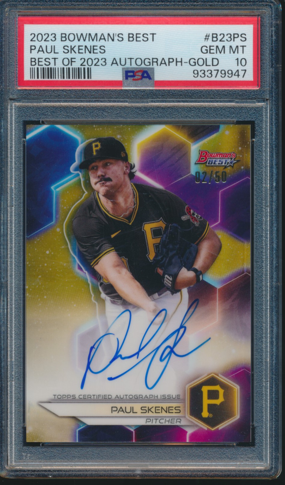 PSA 10 PAUL SKENES AUTO 2023 Bowman's Best GOLD REFRACTOR/50