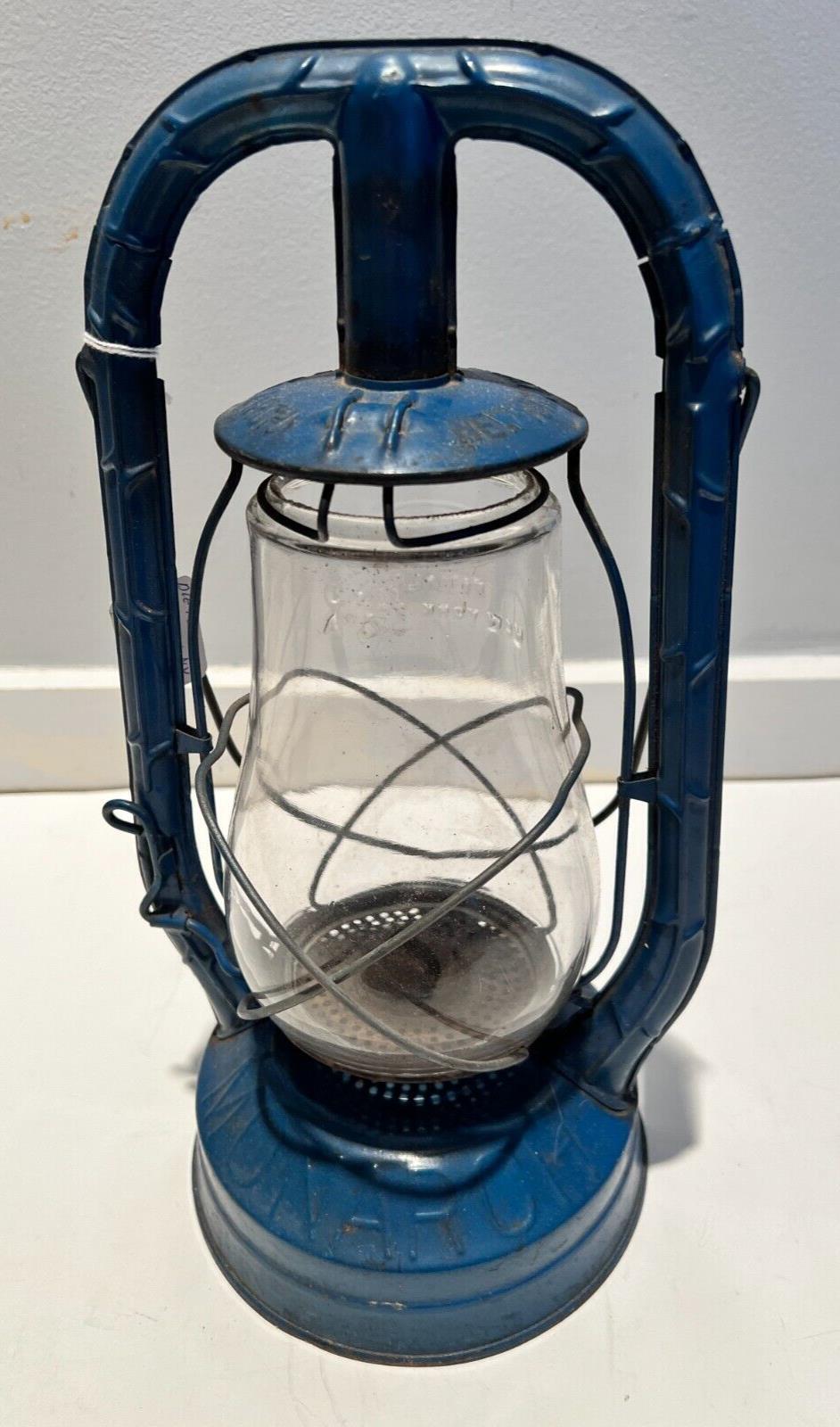 Antique Dietz Monarch Blue Lantern Clear  Globe New York USA