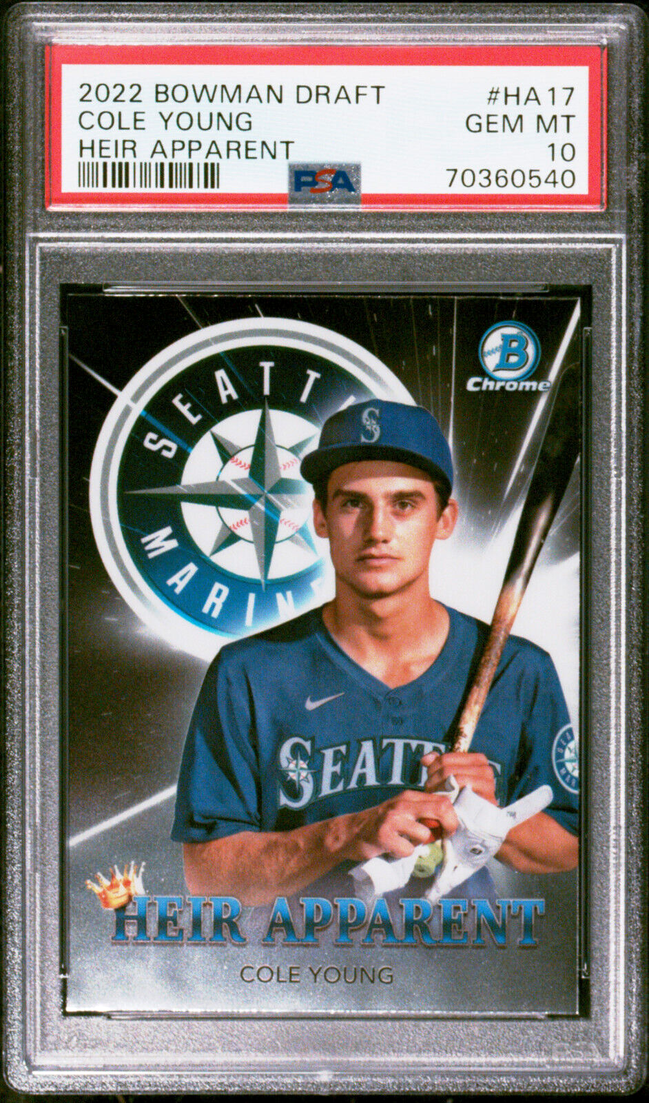 2022 Bowman Draft Chrome Cole Young HEIR APPARENT Insert RC, PSA 10 POP 1