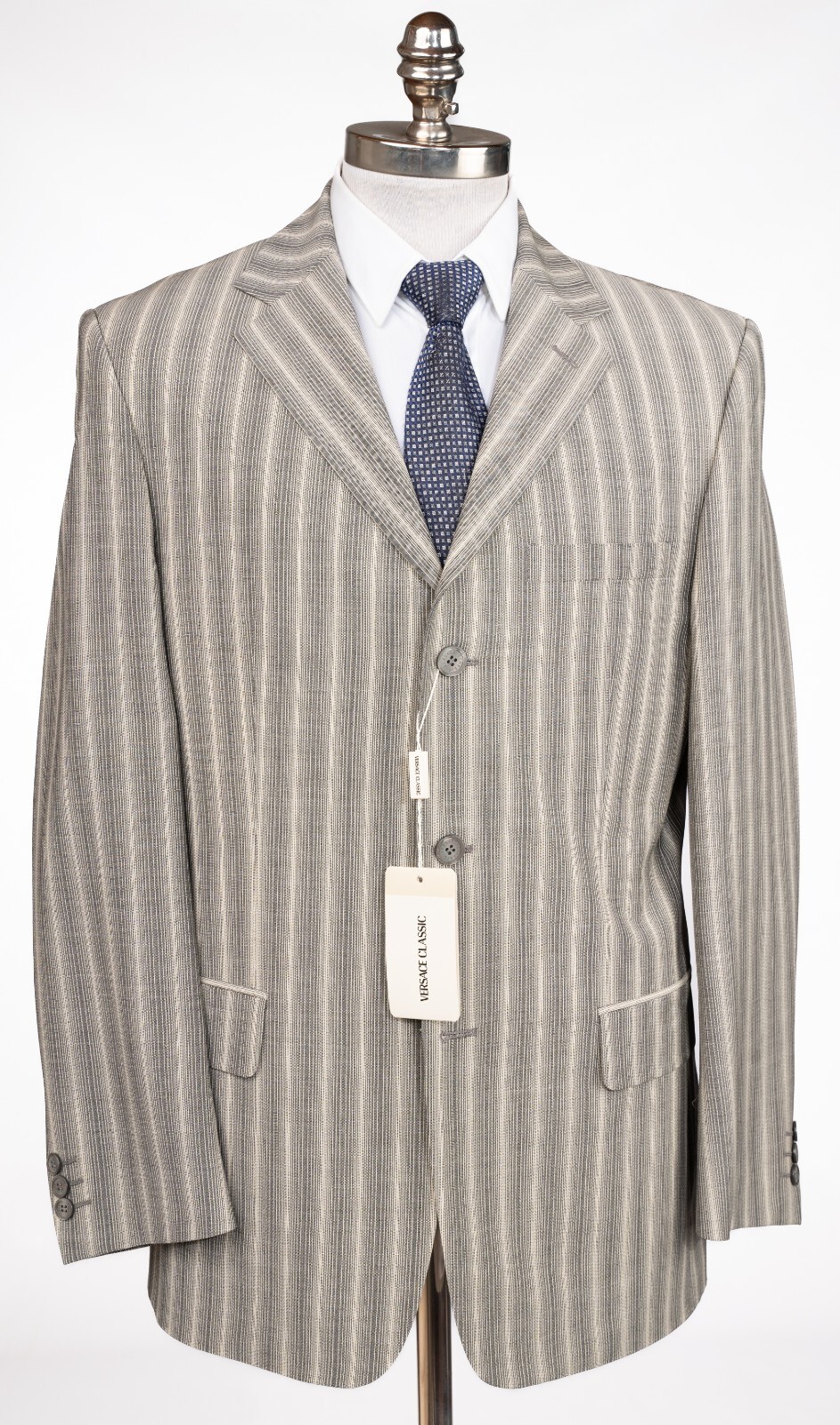 Pre-owned Versace Classic Striped Gray Suit Mohair Wool Slim Fit 40 R (eu 50) Drop 8