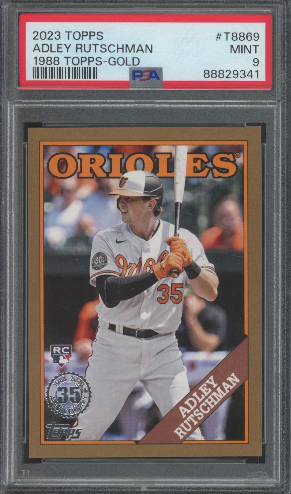 2023 Topps 35th 1988 Gold #T8869 Adley Rutschman /75 RC Rookie Mint PSA 9