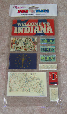 Reminisce Mini Maps Epoxy Sticker ~ Indiana