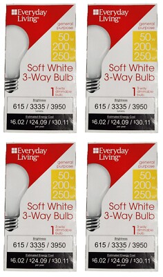 Bulb 3-Way Warm White NOT LED A21 Med Base 50/200/250W Dimmable  - 4 Pack