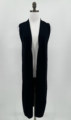 Neiman Marcus Womens Black Cashmere Side Slits Open Long Duster Vest Sz S