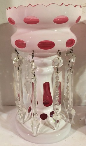 RARE Pair Mantle Lusters COIN DOT OPTIC White Cut to Cranberry Large Size Moser