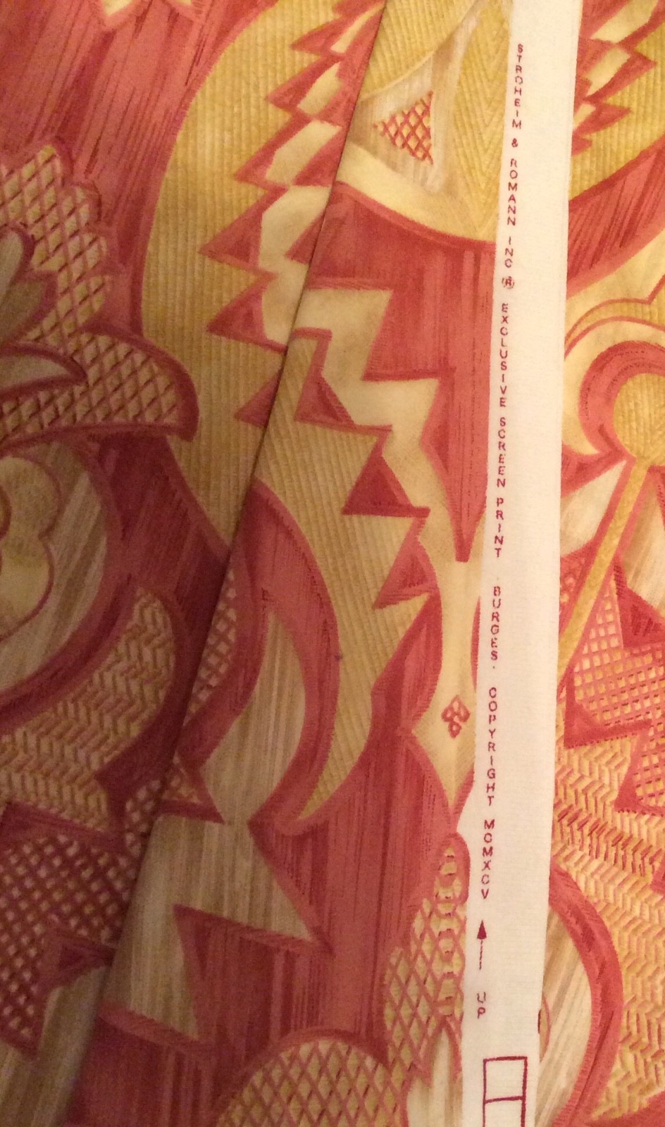 STROHEIM & ROMANN EXCLUSIVE SCREENPRINT BURGES 1995 FABRIC PIECE 54” X 49”