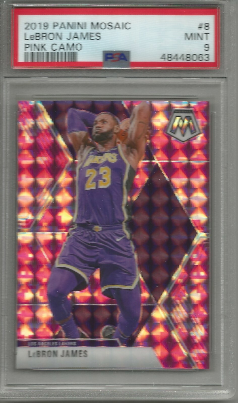 LeBron James 19/20 Panini Mosaic Pink Camo Prizm #8 PSA 9