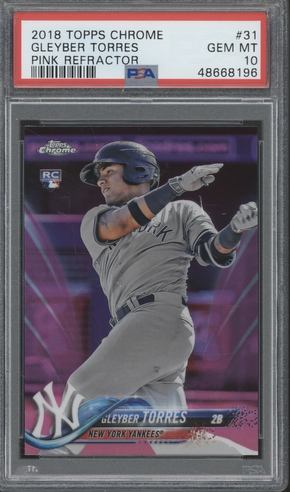 2018 Topps Chrome Pink Refractor #31 Gleyber Torres RC Rookie Gem Mint PSA 10