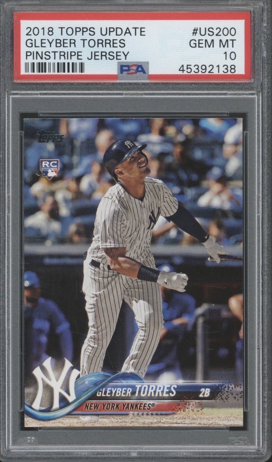 2018 Topps Update Pinstripe Jersey Gleyber Torres RC Rookie Gem Mint PSA 10