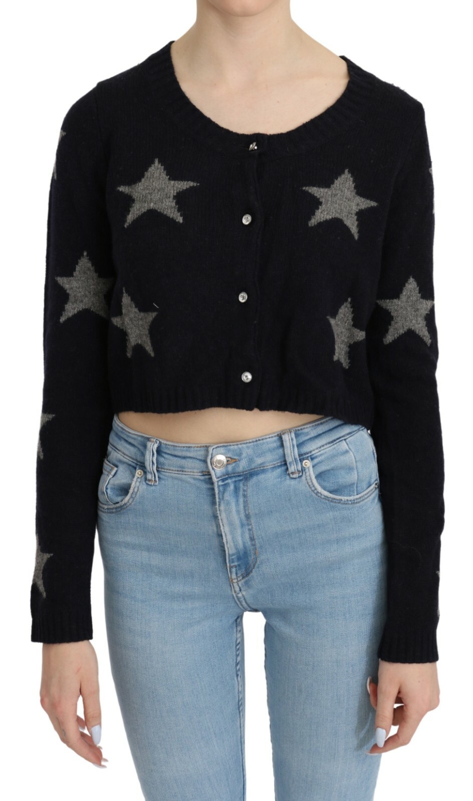 

TWIN SET JEANS Топ Синий свитер со звездами Укороченный кардиган IT44 / US10 /  Рекомендуемая розничная цена 200 долларов США