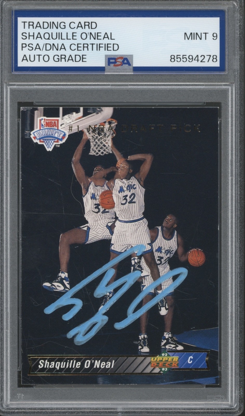 1992 Upper Deck #1 Shaquille O`Neal Autograph RC Rookie Mint PSA DNA 9 Auto