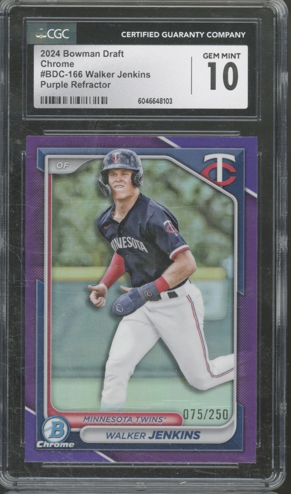 2024 Bowman Chrome Purple Refractor Walker Jenkins 75/250 RC Gem Mint CGC 10