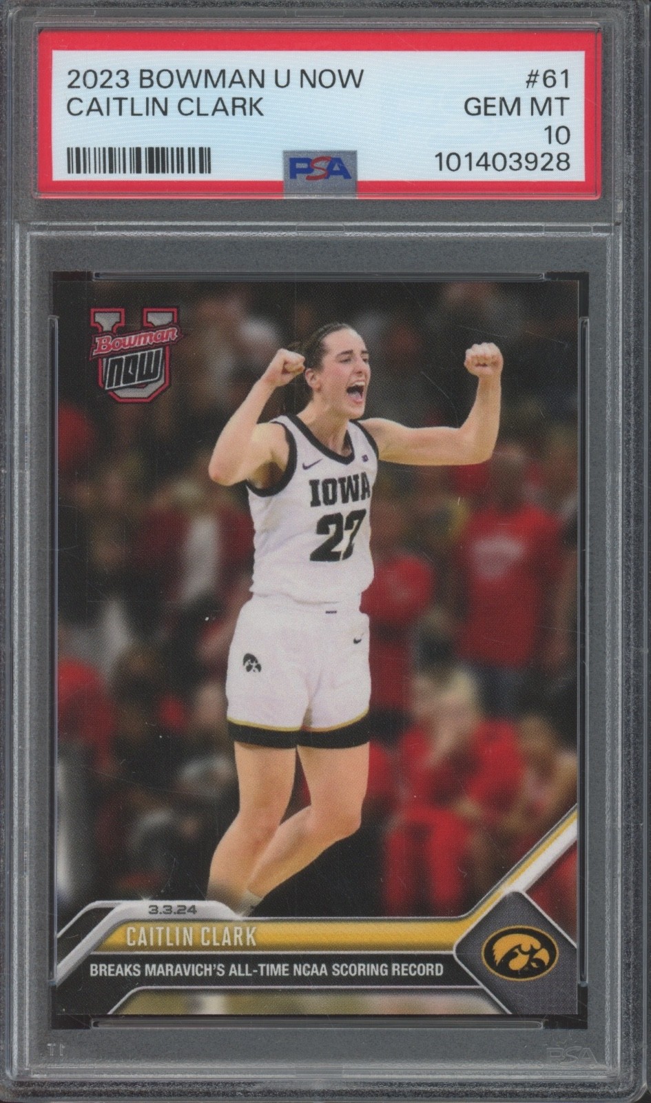 2023 Bowman U University Now #61 Caitlin Clark RC Rookie Gem Mint PSA 10