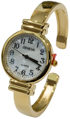 New Geneva Metal Band Slim Case Mother of Pearl Dial Women's Bangle Cuff Watch
