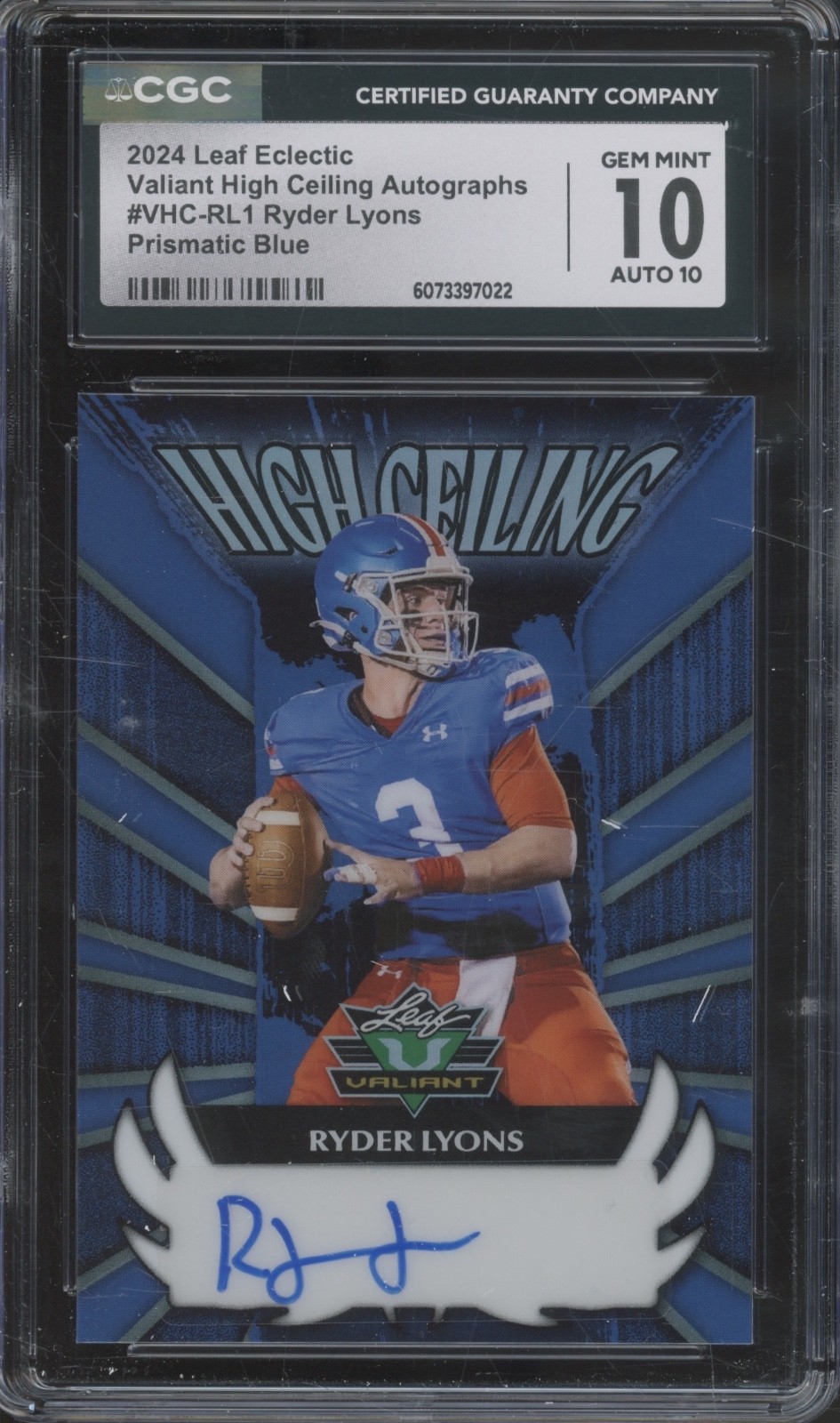 2024 Leaf Eclectic Valiant Blue Ryder Lyons 3/8 RC Gem Mint CGC 10 10 Auto