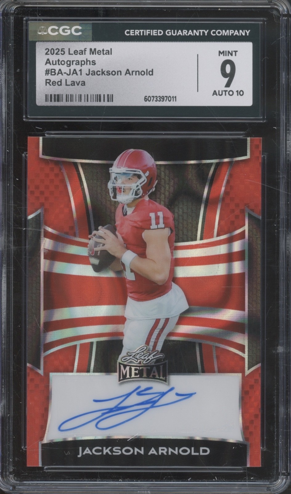 2025 Leaf Metal Red Lava Jackson Arnold 8/10 RC Rookie Mint CGC 9 10 Auto