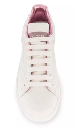 Pre-owned Dolce & Gabbana Dolce&gabbana Pink Portofino Sneakers Womens Size 41 In White