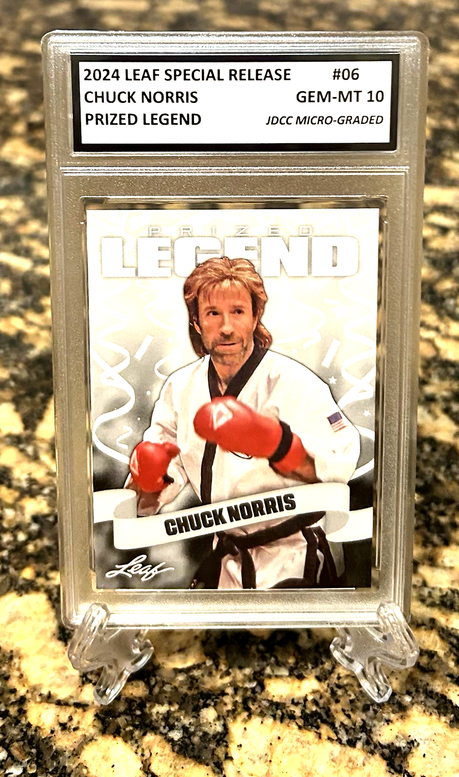 CHUCK NORRIS 2024 Leaf PRIZED LEGEND #06 Graded GEM-MT 10. COA!