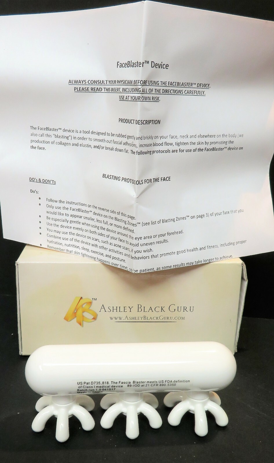 NEW! Ashley Black Guru Face Blaster Fasciablaster Massage w/ Instructions