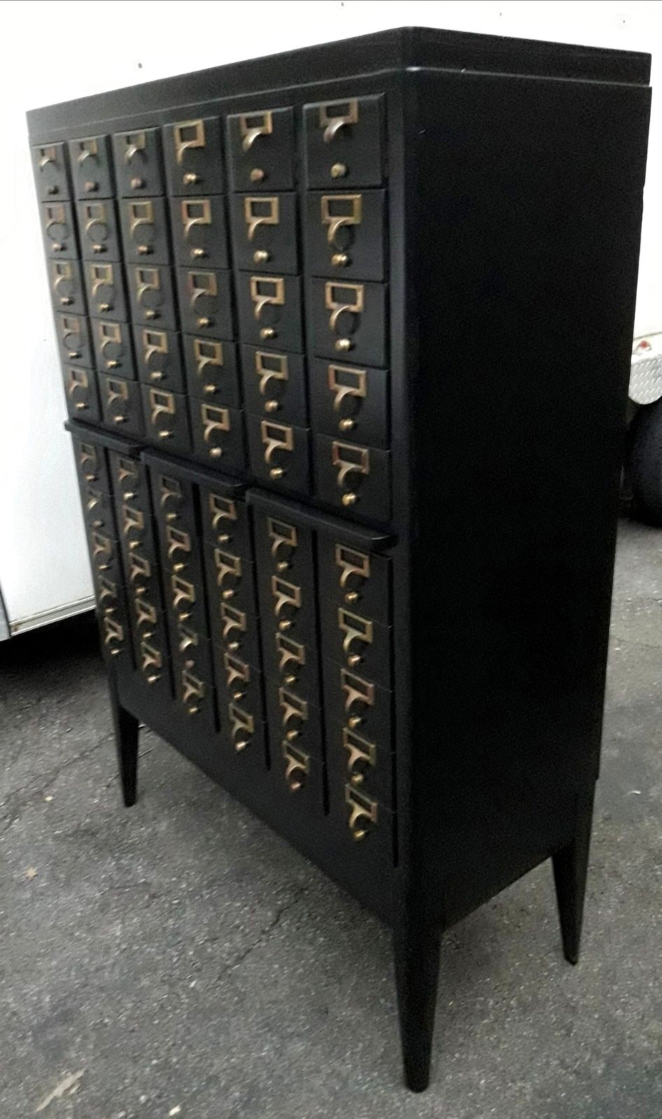 Mid Century Library File Card Catalog Cabinet Howard University SATIN BLACK