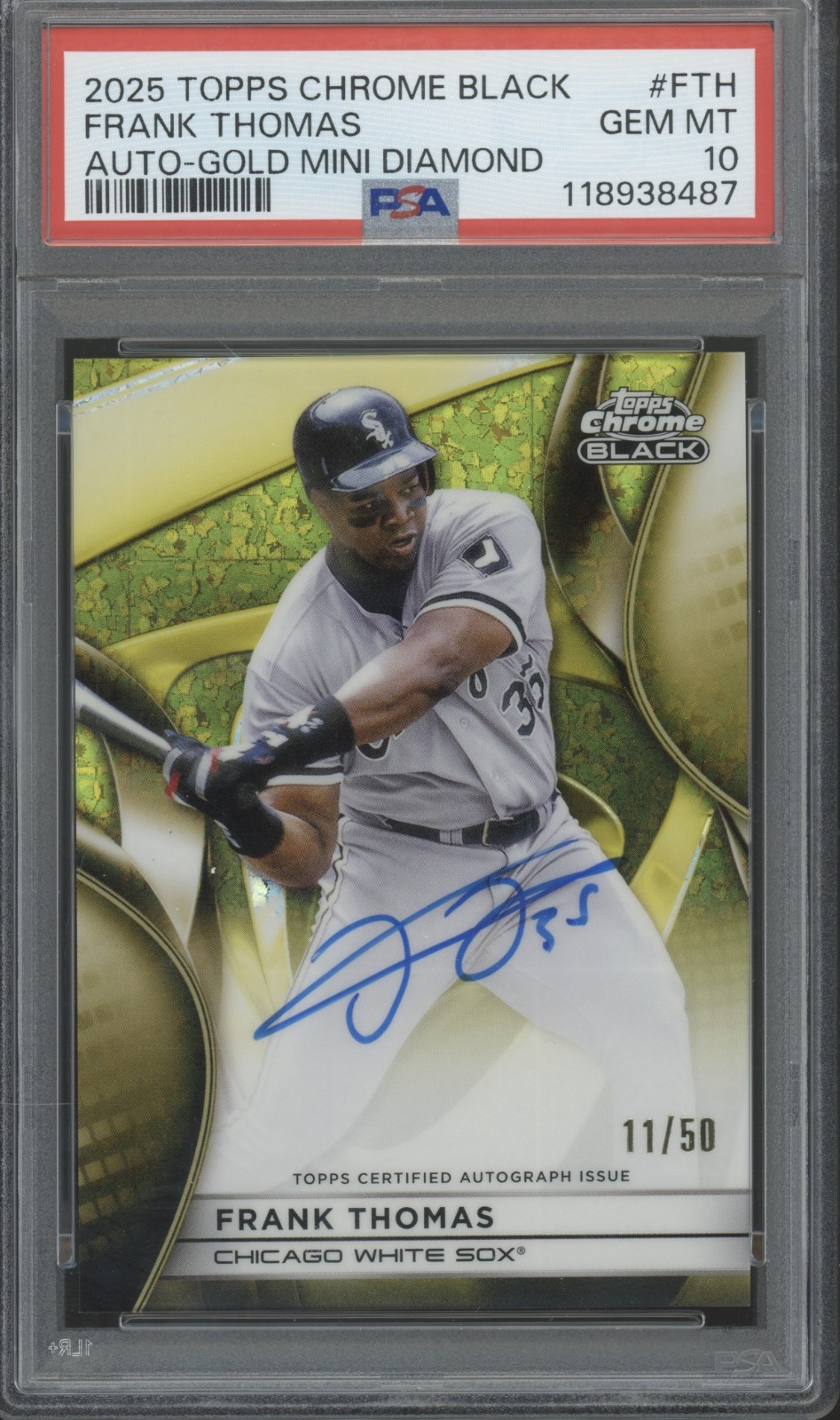 2022 Topps Chrome Black Mini Diamond Gold Frank Thomas /50 Auto Gem Mint PSA 10